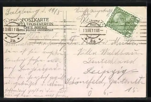 Künstler-AK F. Kulstrunk: Salzburg, Blick über den Ort gegen Untersberg und Stauffen