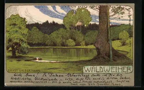 Künstler-AK Ernst Liebermann: Idylle am Waldweiher