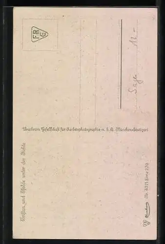 Künstler-AK Georg Mühlberg: Tristan und Isolde, Tristan und Isolde unter der Fichte