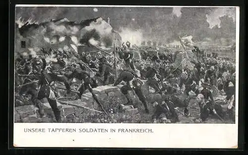 AK Deutsche Soldaten bei einem Gefecht in Frankreich