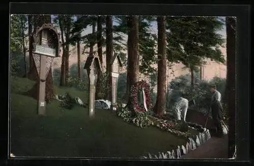 AK Vogesen, Soldaten beim Ausheben eines Grabes auf dem Waldfriedhof