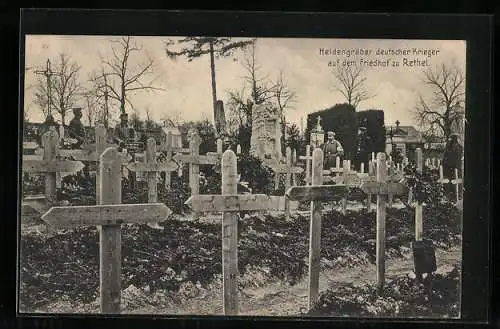 AK Heldengräber deutscher Krieger auf dem Friedhof zu Rethel.