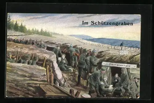 AK Soldaten im Schützengraben Germanenhalle mit Treffpunkt auswärtiger Schützen