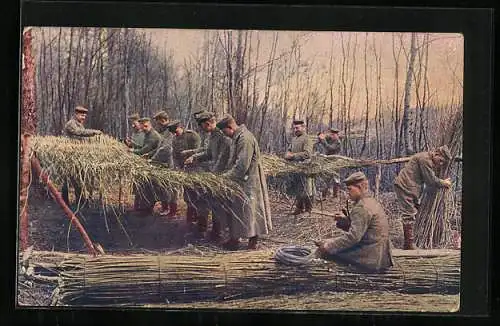 AK Soldaten beim Flechten von Schanzverkleidungen, Der europäische Krieg 1914-16