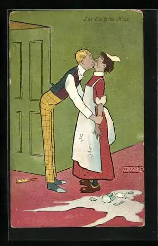Künstler-AK sign. R. C. Capter: Herr küsst das Dienstmädchen