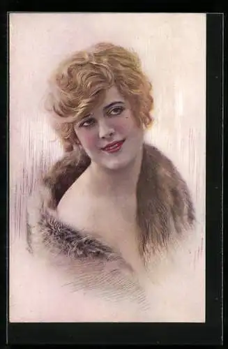 Künstler-AK sign. Henri Manuel: Blonde Frau im Pelz