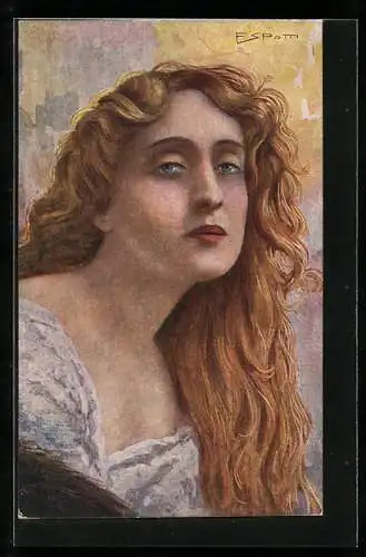 Künstler-AK sign. F. Spotti: Frauenportrait mit offenem, blondem Haar