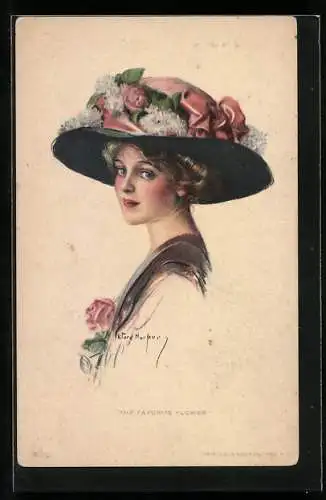 Künstler-AK sign. R. Ford Harbur: Hübsche Dame mit grossem Hut