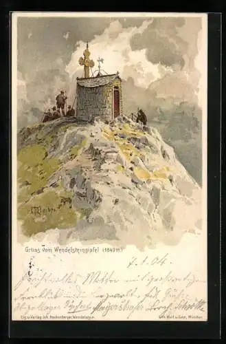 Künstler-AK sign. Kleiber: Wendelsteingpfel mit Schutzhütte