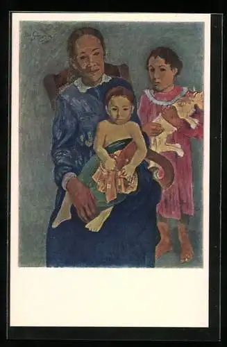 Künstler-AK sign. Paul Gaugin: Tahiti Woman with Children