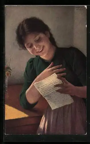 Künstler-AK Degi Nr 419. Ein Liebesbrief, junge Dame liesst einen Liebesbrief