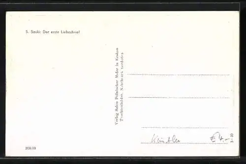 AK S. Saski mal. Pierwszy List!, polnische Bauernfamilie in Tracht