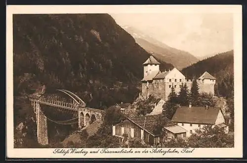 AK Wiesberg, Schloss und Trisannerbrücke an der Arlbergbahn