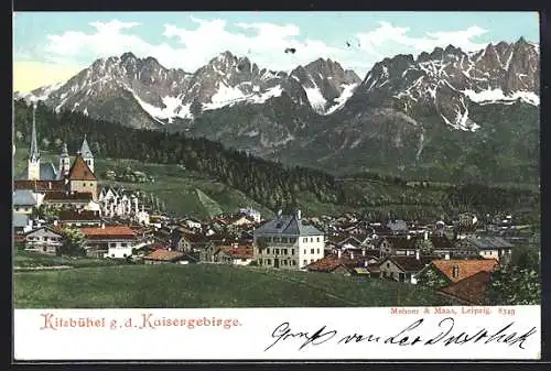 AK Kitzbühel, Ortspanorama mit Kaisergebirge