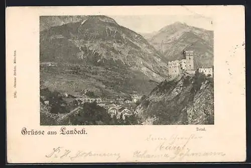 AK Landeck, Ortsansicht mit der Burg