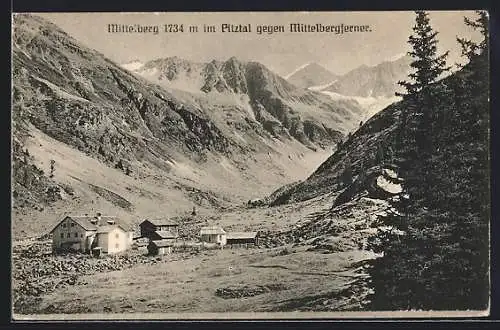 AK Mittelberg im Pitztal, Ortsansicht gegen Mittelbergferner