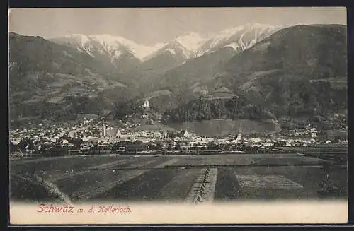 AK Schwaz, Ortspanorama mit d. Kellerjoch