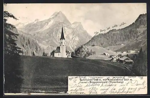 AK Schröcken /Bregenzerwald, Die Kirche mit Künzelspitze