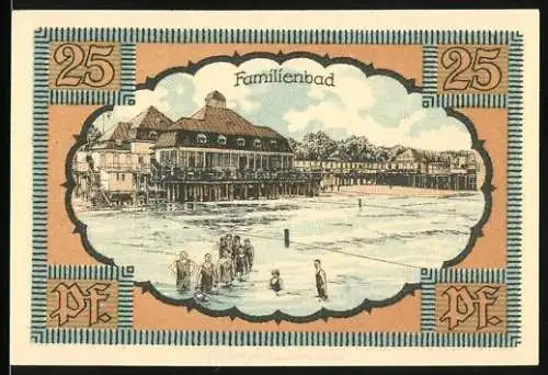 Notgeld Kolberg 1921, 25 Pf, Familienbad und Gutschein See-Sool-Moorbad