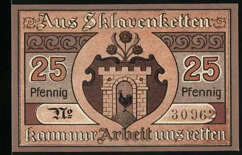 Notgeld Kaltennordheim, 1919, 25 Pfennig, Bauer bei der Aussaat und Burgtor