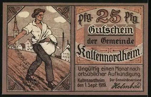 Notgeld Kaltennordheim, 1919, 25 Pfennig, Bauer bei der Aussaat und Burgtor