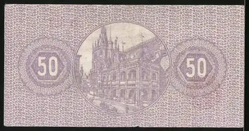 Notgeld Köln 1920, 50 Pfennig, Ritter und Gebäudeabbildung