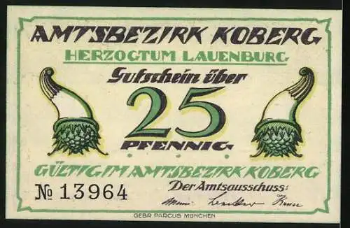 Notgeld Koberg, 25 Pfennig, Wallberg bei Koberg, Herzogtum Lauenburg, No. 13964