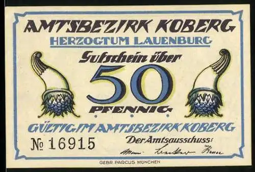 Notgeld Koberg, 50 Pfennig, Landschaft bei Koberg, Nr. 16915