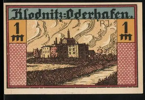 Notgeld Klodnitz-Oderhafen, 1921, 1 Mark, Fabrikgebäude und Baum