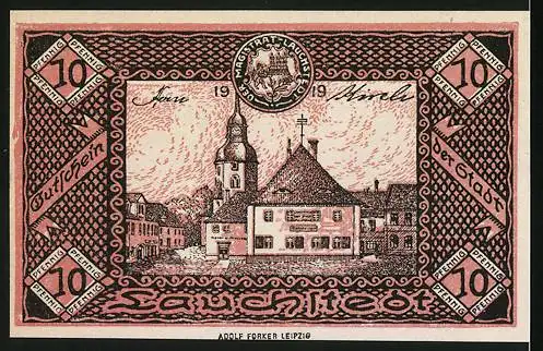 Notgeld Lauchstädt, 1921, 10 Pfennig, Schloss und Stadtansicht