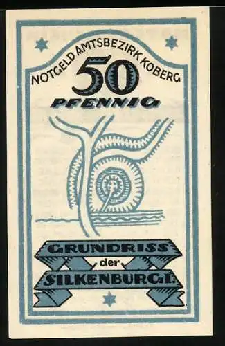 Notgeld Koberg, 50 Pfennig, Grundriss der Silkenburg