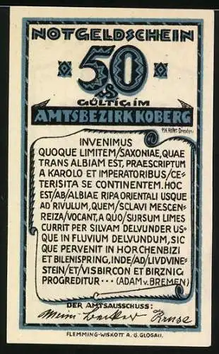 Notgeld Koberg, 50 Pfennig, Grundriss der Silkenburg