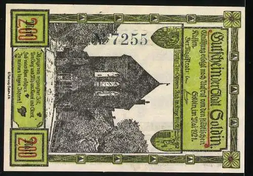 Notgeld Soldin 1921, 2 Mark, Ortsansichten während der Kriegszeit