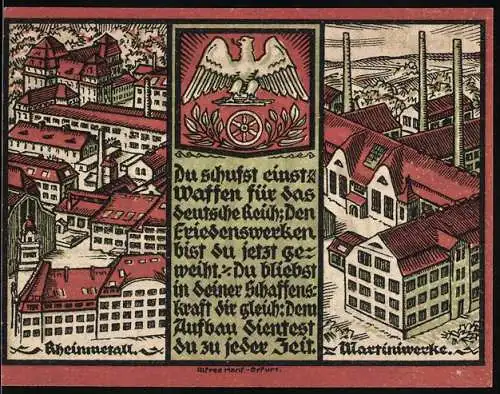 Notgeld Sömmerda 1921, Eine Mark, Stadtansichten und Arbeiterszene