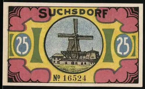 Notgeld Suchsdorf 1921, 25 Pfennig, Windmühle und Versammlungsszene, Nr. 16524