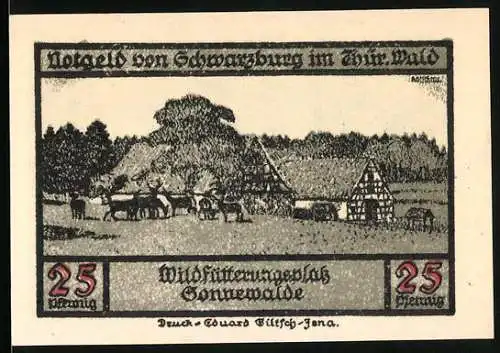 Notgeld Schwarzburg 1922, 25 Pfennig, Wildfütterungsplatz und Adler mit Schwertern