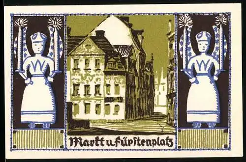 Notgeld Schneeberg 1921, 50 Pfennig, Markt und Fürstenplatz, Wappen und Seriennummer