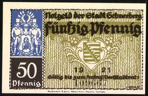 Notgeld Schneeberg 1921, 50 Pfennig, Markt und Fürstenplatz, Wappen und Seriennummer