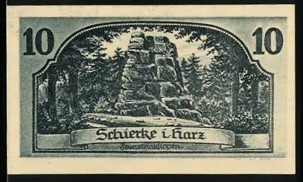 Notgeld Schierke 1921, 10 Pfennig, Goethes Faust und Harzlandschaft