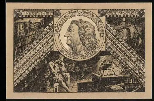 Notgeld Schleiz 1921, 50 Pfennig, Johann Friedrich Böttger, Wappen mit Stier