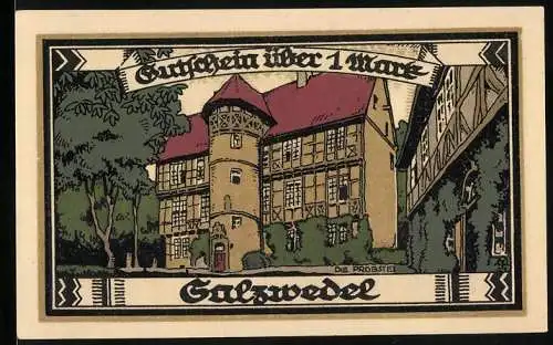 Notgeld Salzwedel 1921, 1 Mark, Die Probstei und Wappen, Seriennummer 14638