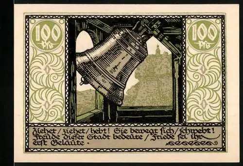Notgeld Rudolstadt 1921, 100 Pfennig, Glocke und Löwenwappen, Seriennummer 26682