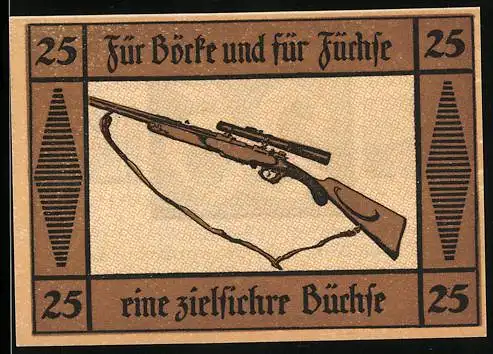 Notgeld Suhl, 25 Pfennig, Gewehrmotiv und Stadtwappen