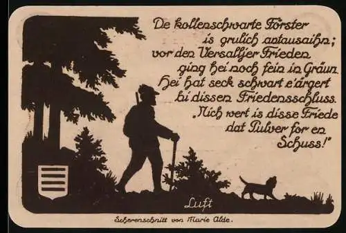 Notgeld Nöschenrode 1921, 25 Pfennig, Förster mit Hund und Wappen