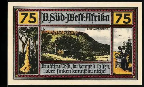 Notgeld Neustadt 1922, 75 Pfennig, Kolonie Deutsch-Südwest-Afrika, Aussenposten am Waterberg, Storch & Frösche
