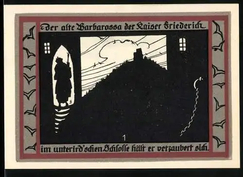 Notgeld Rossla am Kyffhäuser 1921, 25 Pfennig, Barbarossa-Legende und Ortsansichten, Seriennummer 27038