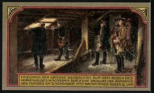 Notgeld Rossbach, 50 Pfennig, Wappen mit Pferd, landwirtschaftliche Werkzeuge und Friedrich der Grosse im Herrenhaus