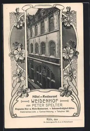 AK Köln, Hotel-Restaurant Weidenhof von Peter Spelter