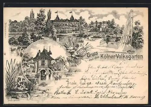 Lithographie Köln-Neustadt, Partien aus dem Volksgarten