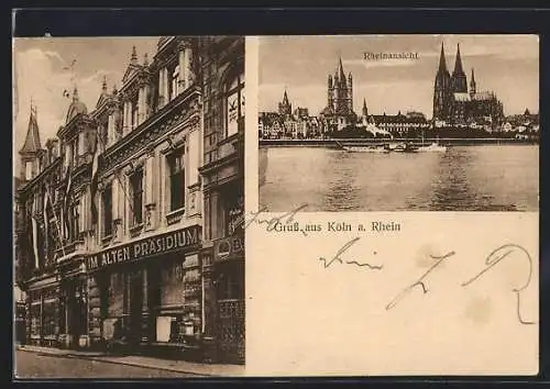 AK Köln a. Rhein, Gasthaus Im alten Präsidium, Rheinansicht mit Dom